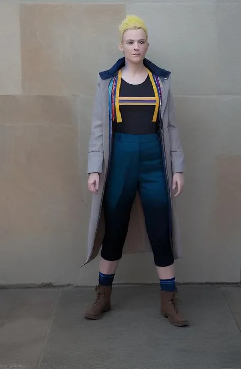 professional photo of cute mohawk punk brunette wearing 13thdrcostume piloting <lora:13thdrcostume:1>