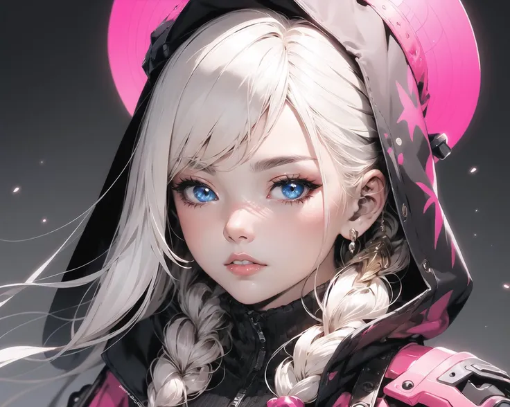closeup portrait, face focus,character design by asuka yujiro, in the style of light magenta and light black, pensive poses, 32k uhd, silver and gold, light white and dark pink, old memecore, caninecore