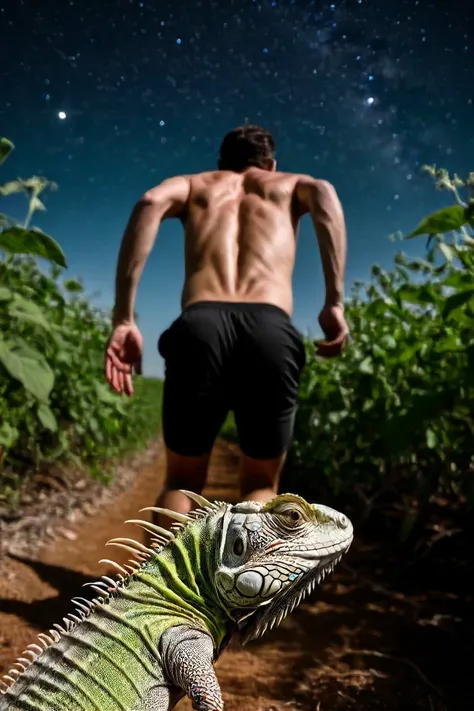 ,natural lighting, 4k, high quality, Fujifilm XT3 ADDCOMM
a animal shooting laser beans on a man from his back running away looking back ADDBASE
night sky ADDROW
far away in the background, back view of a man from his back running from laser beans away with face absolutely terrifying, face with fear scared ADDROW
the point of view from the back of a Iguana head close-up shooting laser beans <lora:HeadPOV_from_behind_vk1-000018:0.85> <lora:absolutely_terrified:0.6>