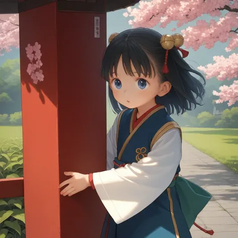 (score_9) (source_anime) (classic) (most aethetic quality) (ultimate detailed photo) (golden ratio) (aethetic harmony), 1 miko ia standing under cherry blossom, cobalt blue eye