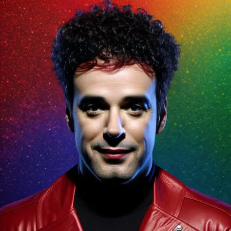 portrait of sks man (cer4ti:1) with red leather jacket, heavy punk haircut with rainbow color, middle body, 8k <lyco:locon_perfecteyes_v1_from_v1_64_32:0.9> <lora:cer4ti:1>