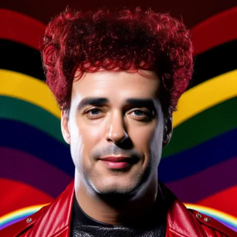 portrait of sks man (cer4ti:1) with red leather jacket, heavy punk haircut with rainbow color, middle body, 8k  <lyco:locon_perfecteyes_v1_from_v1_64_32:0.9>  <lora:cer4ti:1>