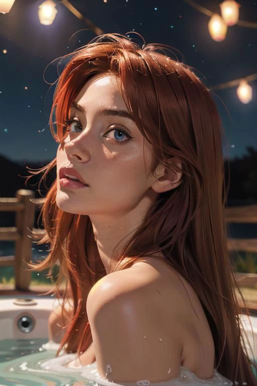 Girl, blondie long hair (masterpiece), best quality, expressive eyes, perfect face, latina, Emily_Rudd, staring off into the night sky, instagram picture, instgram pose, flowing red hair, naked, view from the side, starry night sky, lanterns, bubbles, foam, soap foam, bubble bath, <lora:Bubblebathvesb:0.7>, a woman with red hair, emilyrudd, <lora:emilyrudd:0.7>, hyper-rendering of small details, photorealistic, crazy details, dynamism,
high quality, high resolution, micro details, Full HD 18+