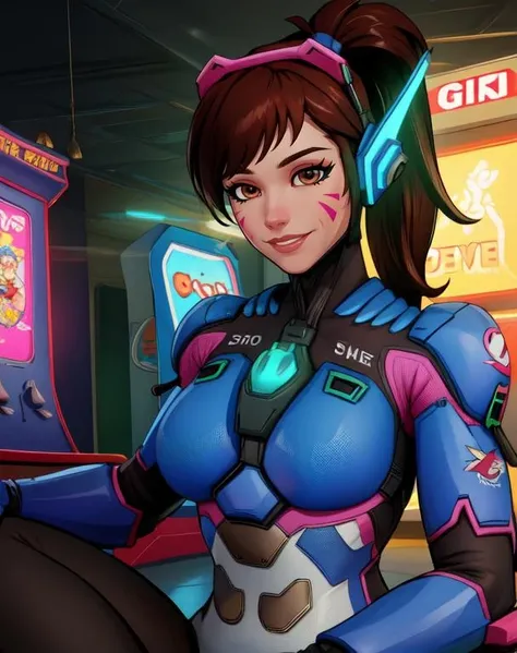 score_9, score_7_up 1girl, completely nude, d.va \(overwatch\), motion blur, licking penis, saliva, saliva trail, saliva drip, depth of field, huge penis, testicles, pov crotch, curved penis, looking at viewer, penis grab, headphones, medium breasts, indoors, neon lights, arcade, solo focus,