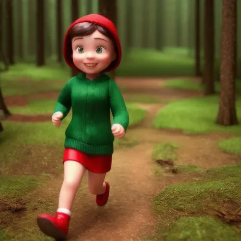 cinematic film still 3d cartoon for a smiling 1girl,sweater red , rain background, running ,green forest . shallow depth of field, vignette, highly detailed, high budget, bokeh, cinemascope, moody, epic, gorgeous, film grain, grainy