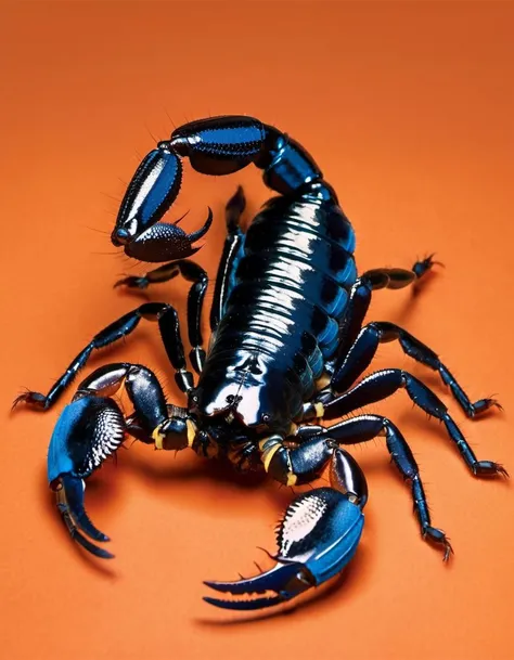 (Realistic:1.5) EdobScorpion, shadow, blue theme, silk, no humans, black hair, traditional media, sleeping, orange theme, extra arms, simple background, beetle, <lora:EdobScorpionPhotoReal_XL_v1.0:0.8>