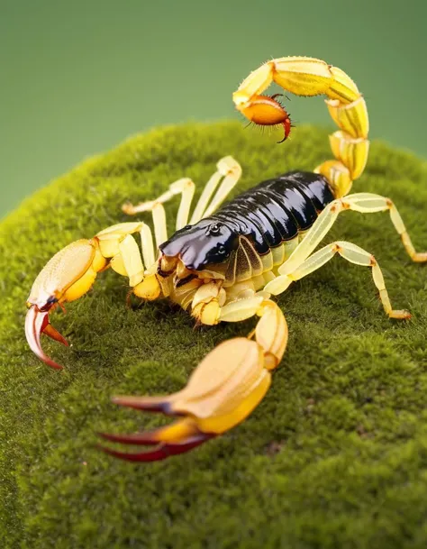 (Realistic:1.5) EdobScorpion, flower field, beach, turtle, ambiguous gender, leaf, oversized animal, shorts, simple background, no humans, grass, yellow theme, <lora:EdobScorpionPhotoReal_XL_v1.0:0.8>