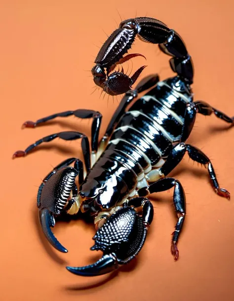 (Realistic:1.5) EdobScorpion, white background, fangs, brown theme, solo, teeth, oversized animal, orange background, teeth, barefoot, edobscorpion, blue eyes, <lora:EdobScorpionPhotoReal_XL_v1.0:0.8>