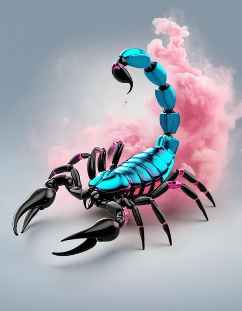 (Realistic:1.5) EdobScorpion, breasts, grey background, smoke, blue theme, pink background, mechanization, black pants, flying, transparent background, shirt, no humans, <lora:EdobScorpionArtistic_XL_v1.0:0.8>