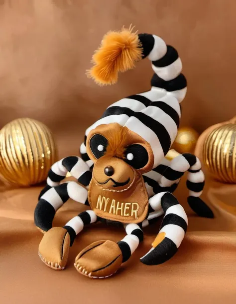 (Realistic:1.5) EdobScorpion, happy new year, transparent background, striped background, acrylic paint (medium), desert, monster, 1boy, brown background, stuffed animal, silk, jacket, <lora:EdobScorpionArtistic_XL_v1.0:0.8>