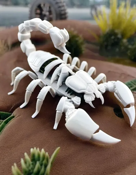 (Realistic:1.5) EdobScorpion, nature, white outline, teeth, plant, motor vehicle, other focus, bug, machinery, lying, outline, power armor,  <lora:EdobScorpionArtistic_XL_v1.0:0.8>
