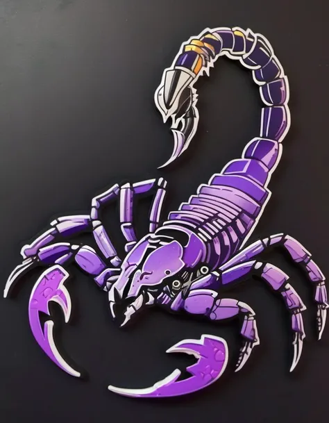 (Realistic:1.5) EdobScorpion, character name, tree, smile, mecha, full body, androgynous, breasts, rock, skeleton, marker (medium), purple background, <lora:EdobScorpionArtistic_XL_v1.0:0.8>