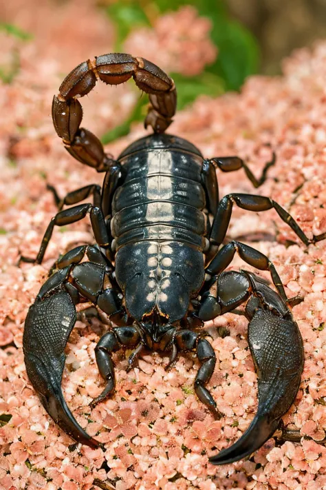 (Realistic:1.5) EdobScorpion, cherry blossoms, robot, skeleton, beetle, on side, gauntlets, blurry, bug, food, fangs, <lora:EdobScorpionPhotoReal_v1.0:0.8>