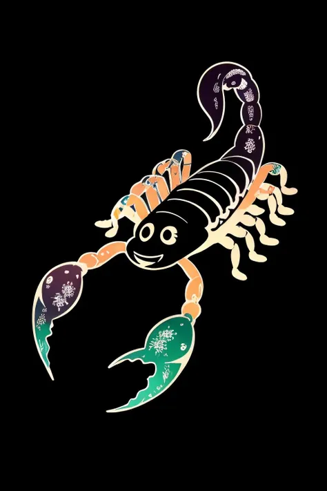(Realistic:1.5) EdobScorpion, outline, jellyfish, androgynous, lying, androgynous, watermark, two-tone background, black eyes, smile, extra arms, lying, <lora:EdobScorpionArtistic_v1.0:0.8>