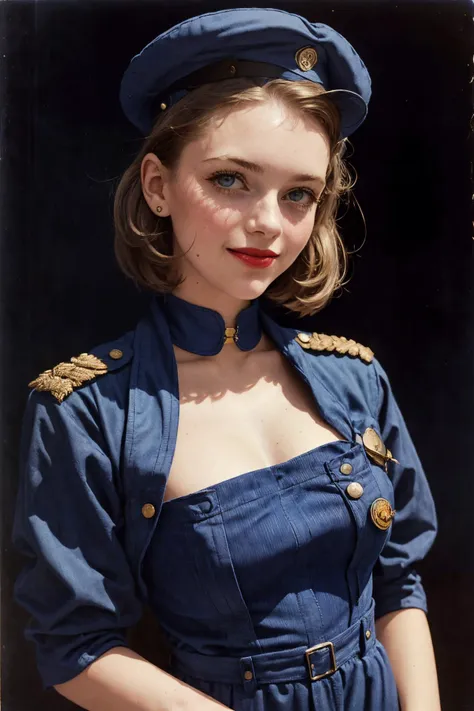 ((upper body portrait)),Photography by Robert Mapplethorpe,
a beautiful busty topless young female soldier,Snood Haircut,American Women Airforce Service Pilots (WASP) Uniform: Santiago blue, (dress uniform/coveralls:1.44), flight/garrison cap, insignia, pilot's wings,in an enchanting fairy glen, with wildflowers and butterflies,Hand on the shoulder, comforting pose,
((big soft puffy tits)):2.5,big Nipple areola,pink nipples,detailed nipples,bikini stripes,pale skin,highly detailed face,red lipstick,dirty skin,sweaty skin,smile512,
(Fluorescent Lighting, simple background,dark background):1.4,
((1940s style,vintage,old war photo style,warm colors)),