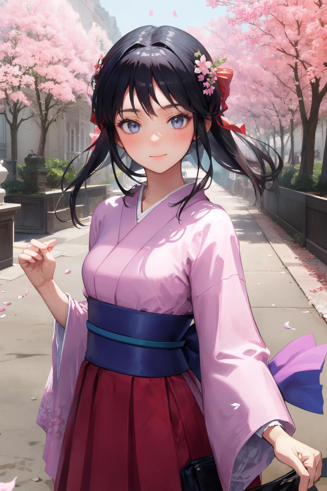 (masterpiece, sidelighting, finely detailed beautiful eyes: 1.2), masterpiece*portrait, realistic, 3d face, (lustrous skin:1.2),
1girl,
BREAK
,(1990s \(style\):1.2),(sakura shinguuji (sakure wars):1.2), 1girl, solo, japanese clothes, long hair, flower, kimono, hydrangea, bow,<lora:sakuraShinguujiSakureWars_v10:1.0>,
BREAK
,blush, eyes wide,smile,(close_mouth:1.2),
BREAK
,portrait,