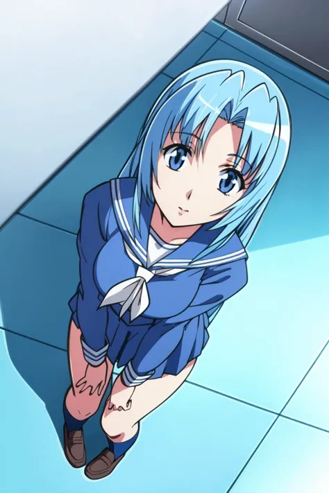 solo, 1girl, masterpiece, best quality, anime, highly detailed background, perfect lighting, (beautiful, best quality:1.1),
<lora:Mariel S2_v1.0:0.6>, long hair, blue eyes, blue hair,
school uniform, sailor uniform, dutch angle, cowboy shot, isometric, from above,