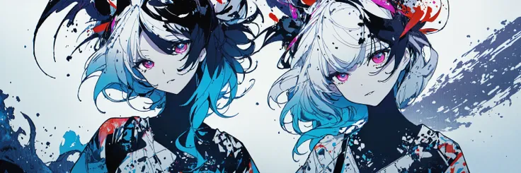 (extremely bright:1.1), white background, [1girl::2], (head tilt:1.2), ([sketch|watercolor \(medium\)]:1.15), (inkblot:1.1), (pale:1.2), chaotic abstract background, vector trace, gradient blending, vibrant colors, superb, extremely detailed, intricate, (extremely low contrast:1.4)