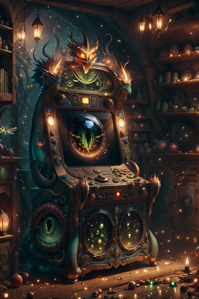 <lora:dragon-eye-ff-style-darquelilly-v1:1> deffstyle, arcade room, dragons eye fireflies,