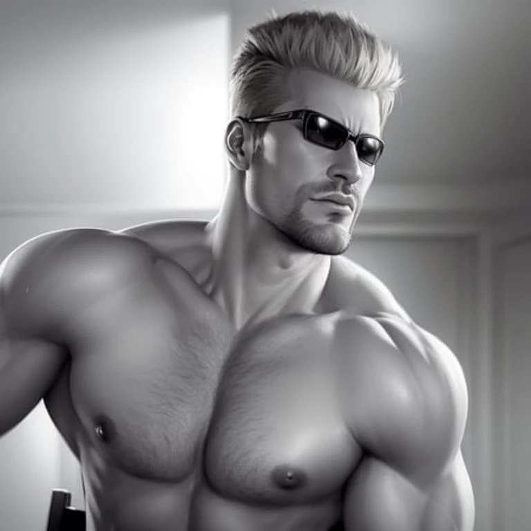 <lora:dukenukem:0.6>, duke nukem, monochrome