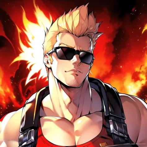 <lora:dukenukem:0.8>, duke nukem from back, american flag background