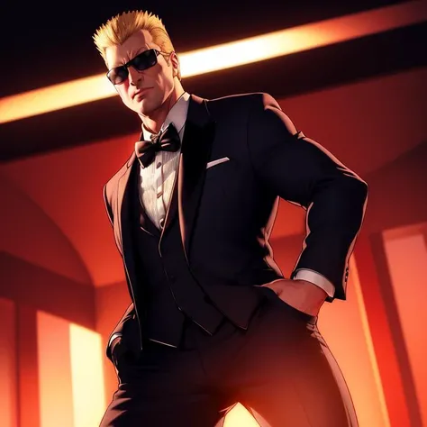 <lora:dukenukem:0.6>, duke nukem in a tuxedo