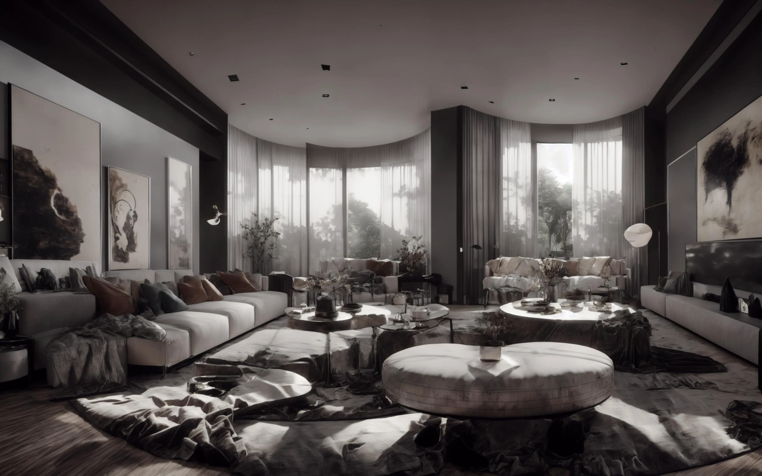 a living room with a couch, chair, table and a window with curtains on it and a rug on the floor, Cao Buxing, vray render, a 3D render, modern european ink painting, dark cinematic, Kodak RAW, 4k uhd image, maximalism, a stock photo, photorealism, OverallDetail-SDXL, extremely detailed, UHD,<lora:add-detail-xl:1>, <lora:xl_more_art-full_v1:0.5>, devils contract, bokeh, <lora:Cinematic Film:0.7>,Cinematic Film, <lora:xsarchitectural-7:1>