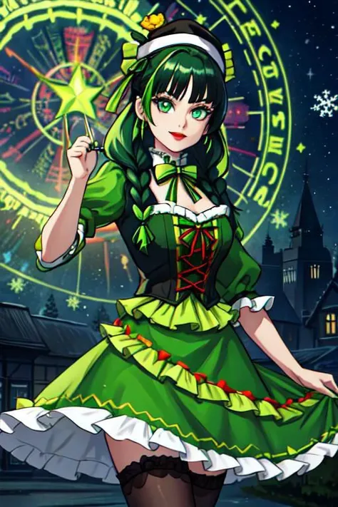 GothchickXmas, victorian gothic attire, xmas gown, long skirt, formal, 5 point perspective, pantaloons, office attire,  frilly lines, victorian aesthetic, art by artgerm, LUT Like a , masterpiece, official art, , best eyes, detailed eyes, detailed hair, best makeup