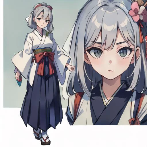 full body , perfect portrait, absurdes details, Silver Cotton "Hakama" womens attire Japan (Traditional pleated trousers.), perfect face, with an intricate background at a wedding<lora:wowifierV3:0.8>