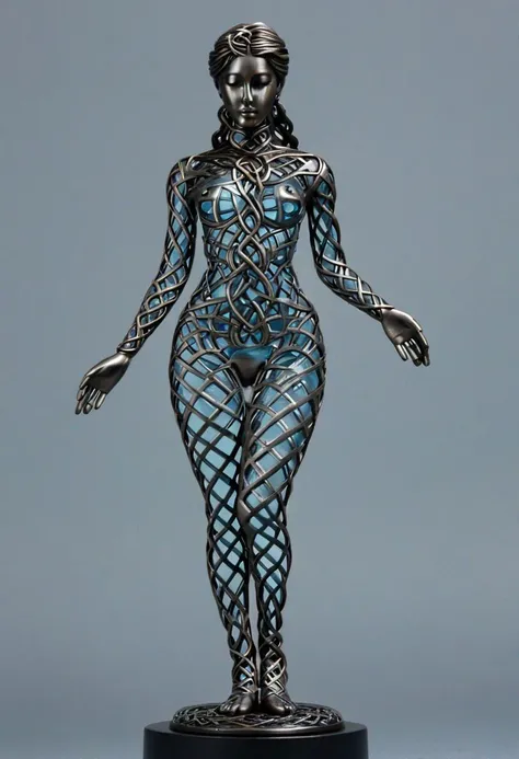 (Celtic knot:1.6), abstract filigree openwork black cast iron human figure torso with wavy metal swirl, (fully transparent:1.2), (simple grey blue background:0.9), ral-drptpl, DonMW15pXL, bonex, linquivera