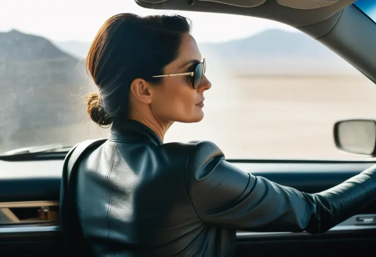 from behind, (Carrie-Anne Moss:1.3) pensively looking through a soaped up window in a corporate office, sunglasses, detailed hair, a landscape from The Matrix 1999, soft light, IMAX, 4k remaster, skyscrapers, New York, NYC, highly detailed, cars in the distance, [welcome to the desert of the real:40]