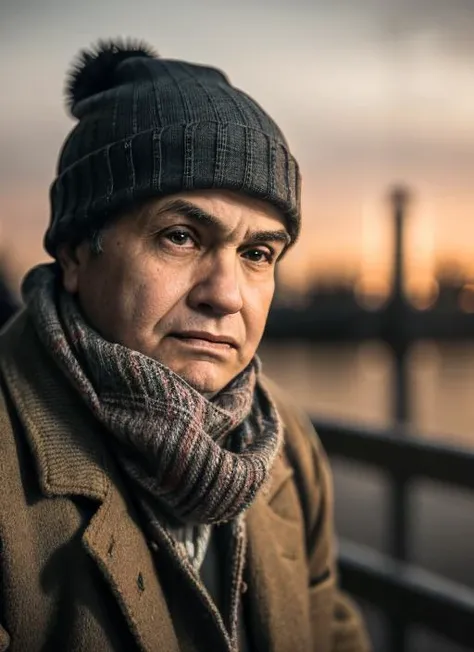 emotional full color photo of <lora:EdwardGRobinson:1> egr1 face, man wearing Worn-out Jacket, Beanie, Frayed Scarf, Work Gloves, Shopping Cart 8k uhd, high quality, film grain, looking at viewer, portrait, (skin pores:1.2), (moles:0.8), (imperfect skin:1.1), intricate details, goosebumps, flawless face, ((photorealistic):1.1), (raw, 8k:1.2), hyper realistic, HDR, cinematic, dark, muted colors, atmosphere, ((macro lens)), after dusk