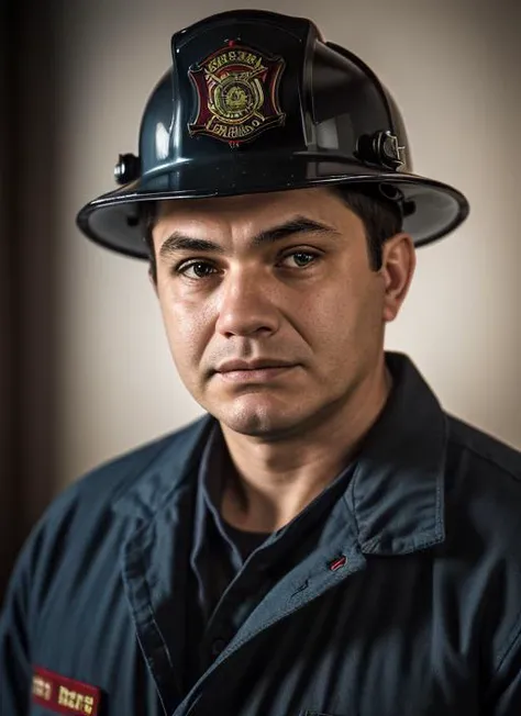 emotional full color photo of <lora:EdwardGRobinson:.75> egr1 face, man wearing Firefighter Turnout Gear, Fire Helmet, Firefighter Boots, Firefighter Gloves, Firefighter Axe 8k uhd, high quality, film grain, looking at viewer, portrait, (skin pores:1.2), (moles:0.8), (imperfect skin:1.1), intricate details, goosebumps, flawless face, ((photorealistic):1.1), (raw, 8k:1.2), hyper realistic, HDR, cinematic, dark, muted colors, atmosphere, ((macro lens)), after dusk