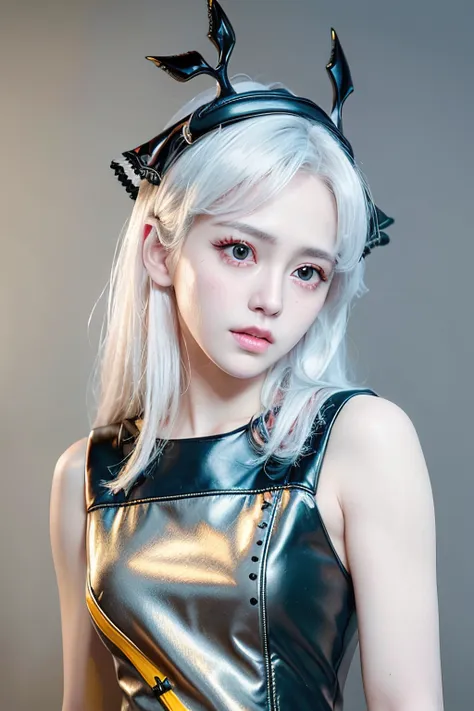 white hair, red eyes, (detailed face:1.3), (upper body:1.4), 1girl, (RAW photo, best quality, masterpiece:1.2), (realistic, photo-realistic:1.37), (aegyo sal:1), professional lighting, photon mapping, radiosity, physically-based rendering, pureerosface_v1,