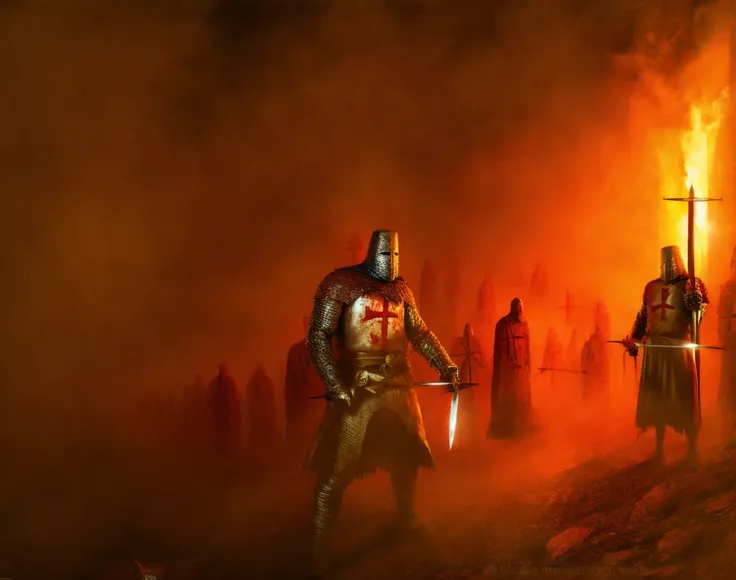 <lora:Templar-03:1> knight templar holding a long sword, epic battle, zombie horde behind:1.2, high details, caos, cinema art, in battle, <lora:Moommst-03:0.8>