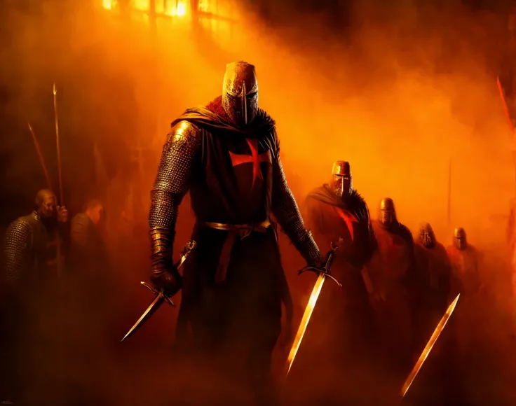 <lora:Templar-03:1> knight templar holding a long sword, epic battle, zombie horde behind:1.2, high details, caos, cinema art, in battle, <lora:Moommst-03:0.8>
