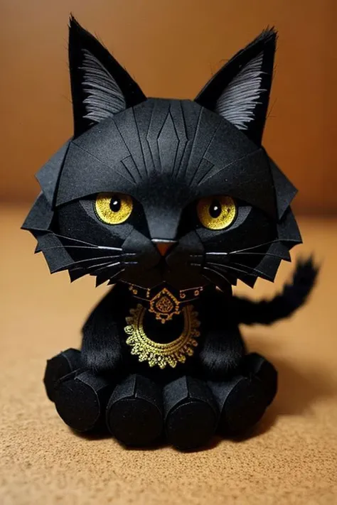 master piece, high quality, an black cat in the black grove, J_origami, intricate indian style detailed,