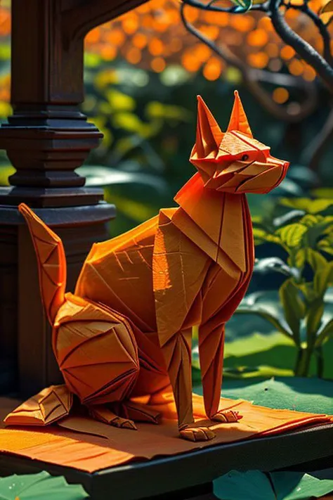 there is a paper origami cat sitting on a table