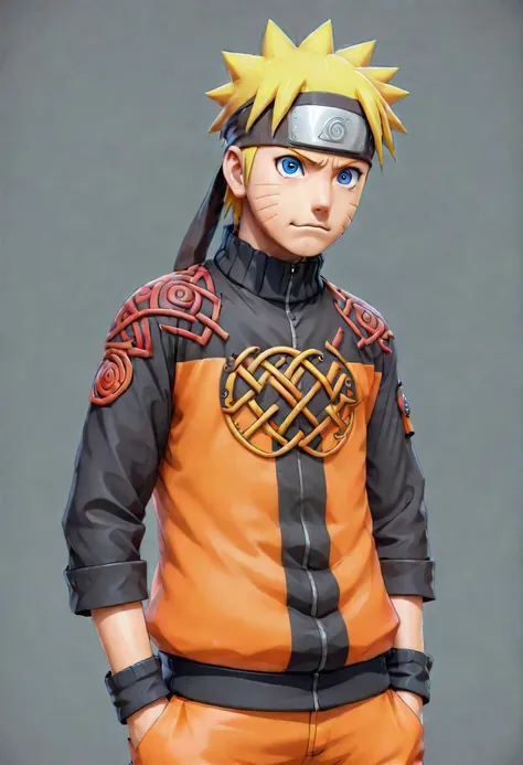 naruto wearing shirt with mad-viking-knot pattern