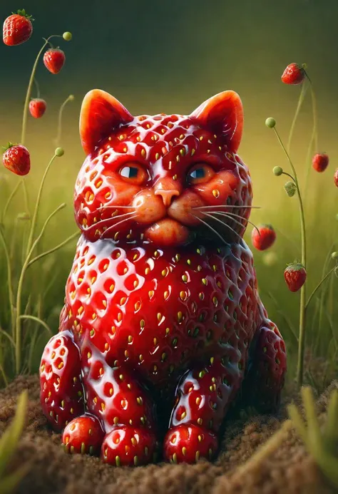 ral-strawberryjam, a small strawberry cat sitting on a meadow