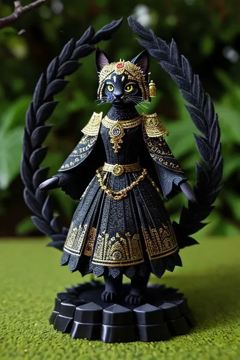 master piece, high quality, an black cat in the black grove, J_origami, intricate indian style detailed,