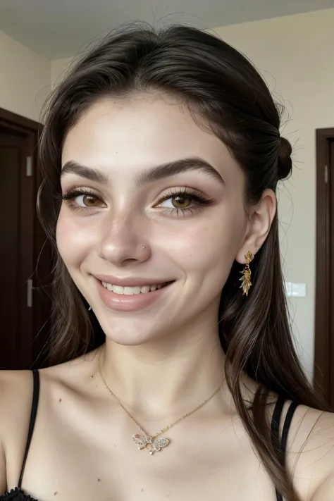photo of <lora:sd15_DoaEvren_locon_24_v1:.8> DoaEvren, focus on eyes, close up on face, smiling, wearing jewelry, hair styled as center-parted hair,