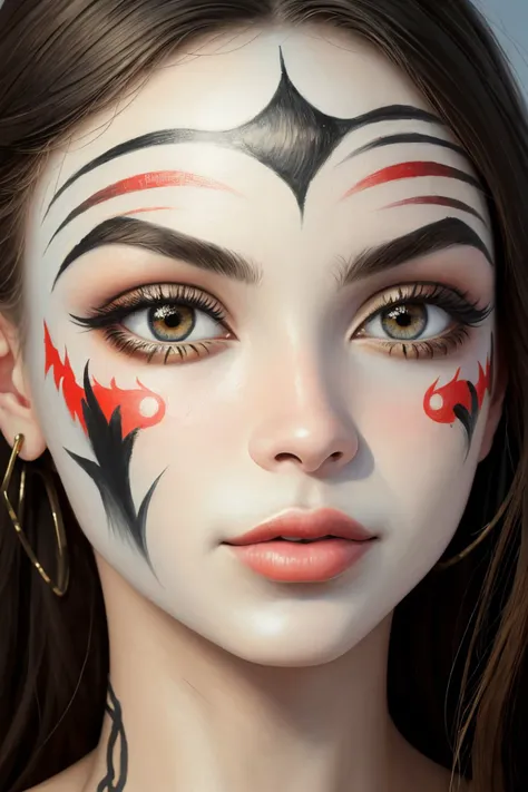 (oil painting:1.2) of <lora:sd15_DoaEvren_locon_24_v1.0:.8> DoaEvren, close up on face, focus on eyes, (equations face paint:1.2)