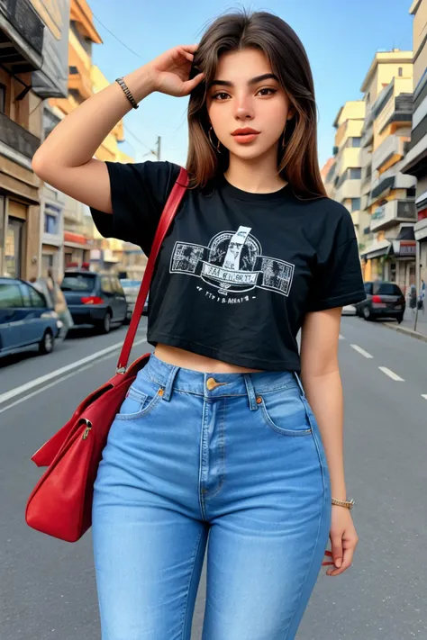 (long shot:1.4), <lora:sd15_DoaEvren_locon_24_v1.0:.8> DoaEvren wearing a t-shirt and jeans