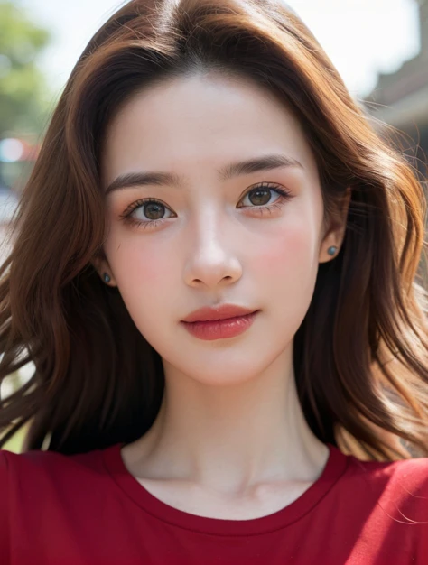 (super ultra highly very detailed Photo-Realistic and Realistic:1.39), (1K Resolution, Masterpiece, best quality, high quality, ultra quality:0.79), ((Ultimate highres:1.6)),((extremely ultra highly detailed face:1.4)), (((super ultra highly very detailed white eyes, super ultra highly very detailed face, super ultra highly very detailed hands, super ultra highly very detailed fingers, super ultra highly very detailed face, super ultra highly very detailed foot, super ultra highly very detailed teeth and mouth:0.94))), ((detailed walking on mall, looking front:1.9)), ((detailed portrait:1.9)), ((very detailed Shot on Camera Hasselblad X2D-100C, very detailed lens camera Hasselblad XCD-45P:1.9)), (RAW photo:1.0), ((detailed noon:2.6)), (Ray tracing:1.3), (High Dynamic Range:1.0), (ulzzang-6500-v1.7:1.2), (((highly very detailed eye contact looked appropriated to lens camera:1.797979))), (seductive smile:1.7), ((very detailed gigantic breasts:1.4)), ((very detailed seductive face:1.6)), ((very detailed on mall background:1.9)), (very detailed plain red t-shirt:1.9)), ((detailed long curly hair:1.9)),