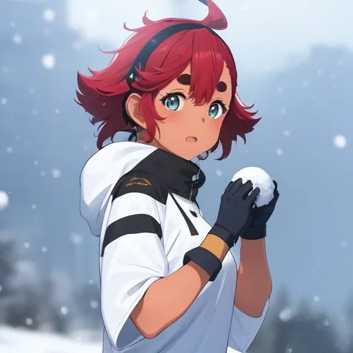 <lora:suletta-mercury-v1:1>, 1girl, suletta mercury,t-shirt,white winter jacket, looking at viewer, snowing,throwing balls,gloves
