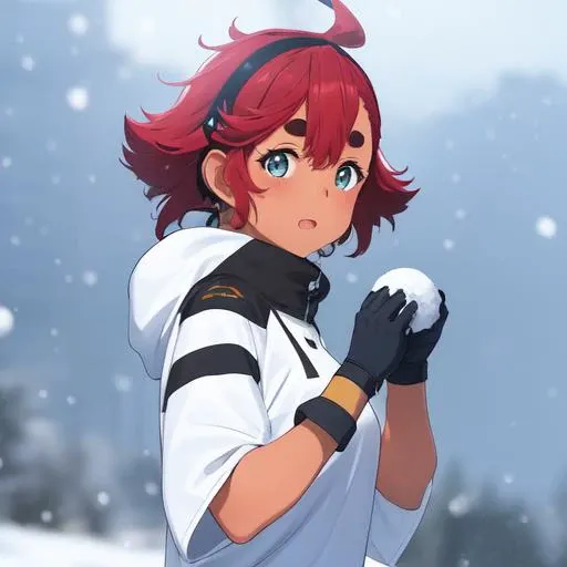 <lora:suletta-mercury-v1:1>, 1girl, suletta mercury,t-shirt,white winter jacket, looking at viewer, snowing,throwing balls,gloves