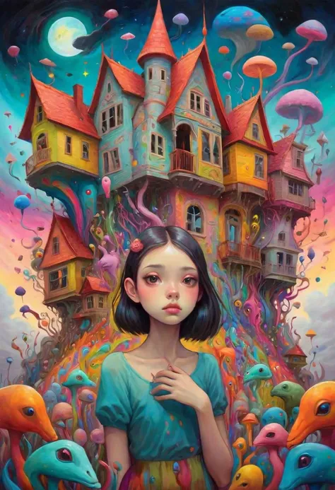 portrait, (1girl:1.25) her face made of impossible staircase (architecture:1.2) Endless staircases intertwining in an impossible loop, bending the laws of physics, with surreal, vibrant colors and intricate detailing, a mind-bending Escherian masterpiece. ,art by escher and bas bas waijers,
