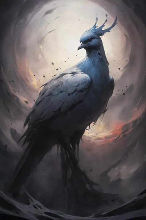minimalist style, flawless, clean, masterpiece, professional artwork, famous artwork, cinematic lighting, cinematic bloom, background focus,  colorful splashes in the shape of a bird, painted world,(((hellscape))),  (surreal environment:1.3), no characters , upper body portrait,  <lora:Painted World-000006:.5> by giger