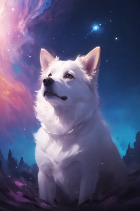 minimalist style, flawless, clean, masterpiece, professional artwork, famous artwork, cinematic lighting, cinematic bloom, background focus, colorful splashes in the shape of a dog, painted world,(((cosmic))), (surreal environment:1.3), no characters , upper body portrait, <lora:Painted World-000006:.5>